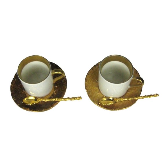 Mike and Ally Set of 6 Espresso Cups Saucers Spoons Gold Rim Porcelain Turkish - Picture 2 of 13